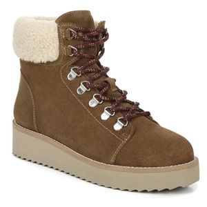 Sam Edelman Boots Franc Lace-up Hiking Suede with Faux Fur Trim Brown Size 10
